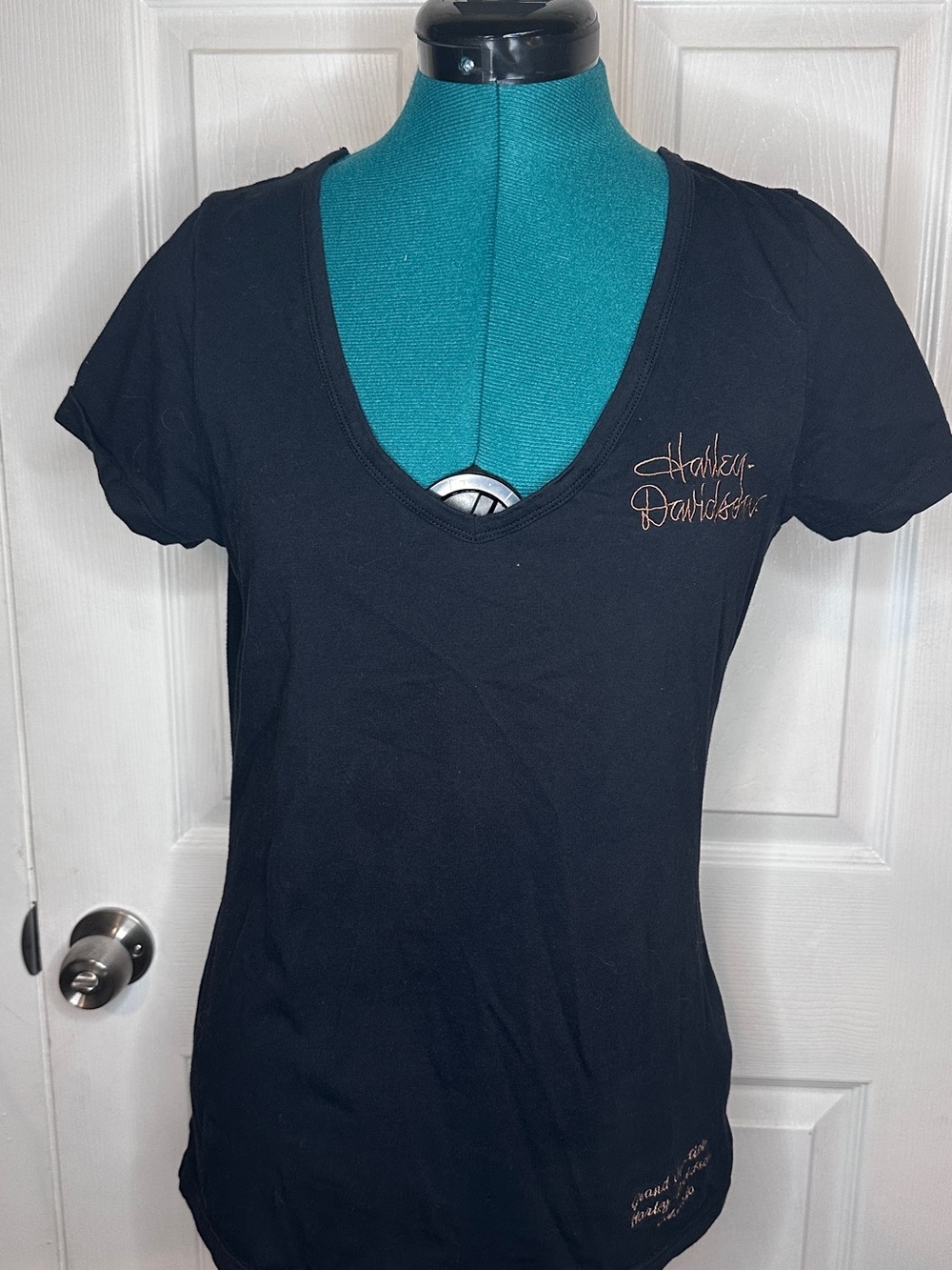 Harley-Davidson Black V-Neck Tee with Copper Script